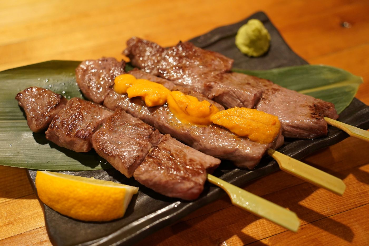 Wagyu skewers with sea urchin