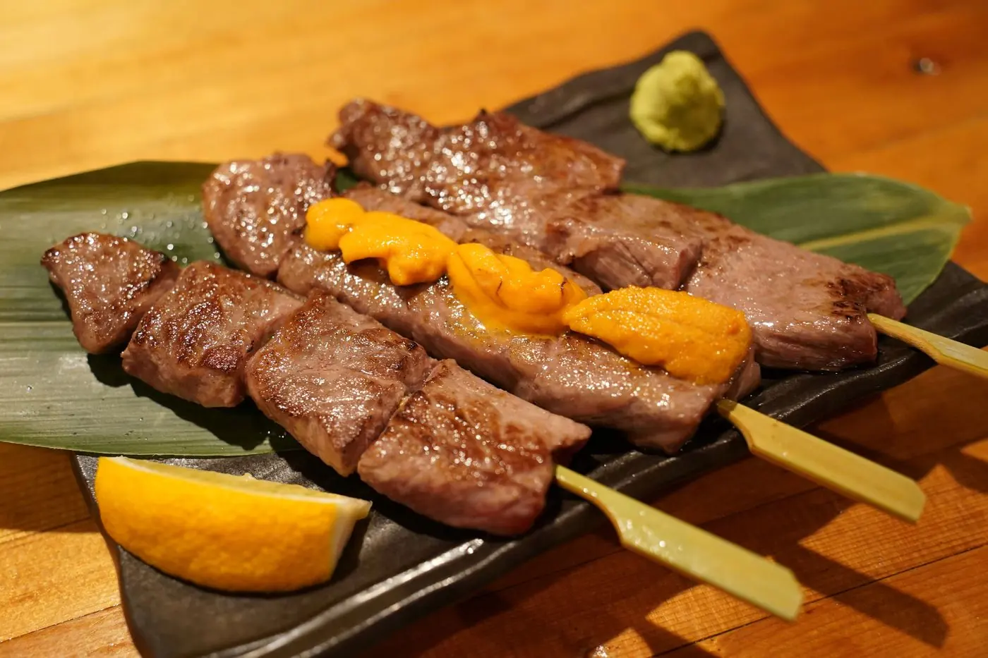 Wagyu skewers with sea urchin