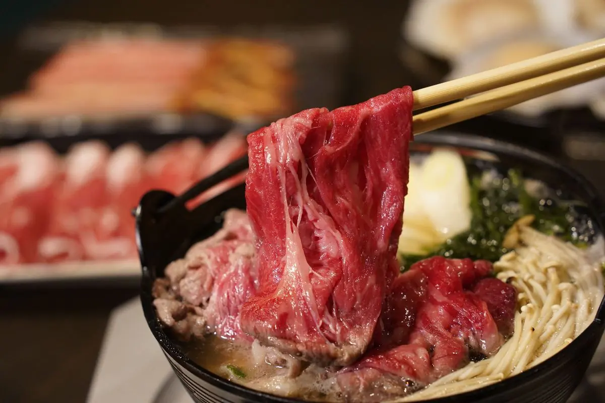 Wagyu lifted from the hot pot